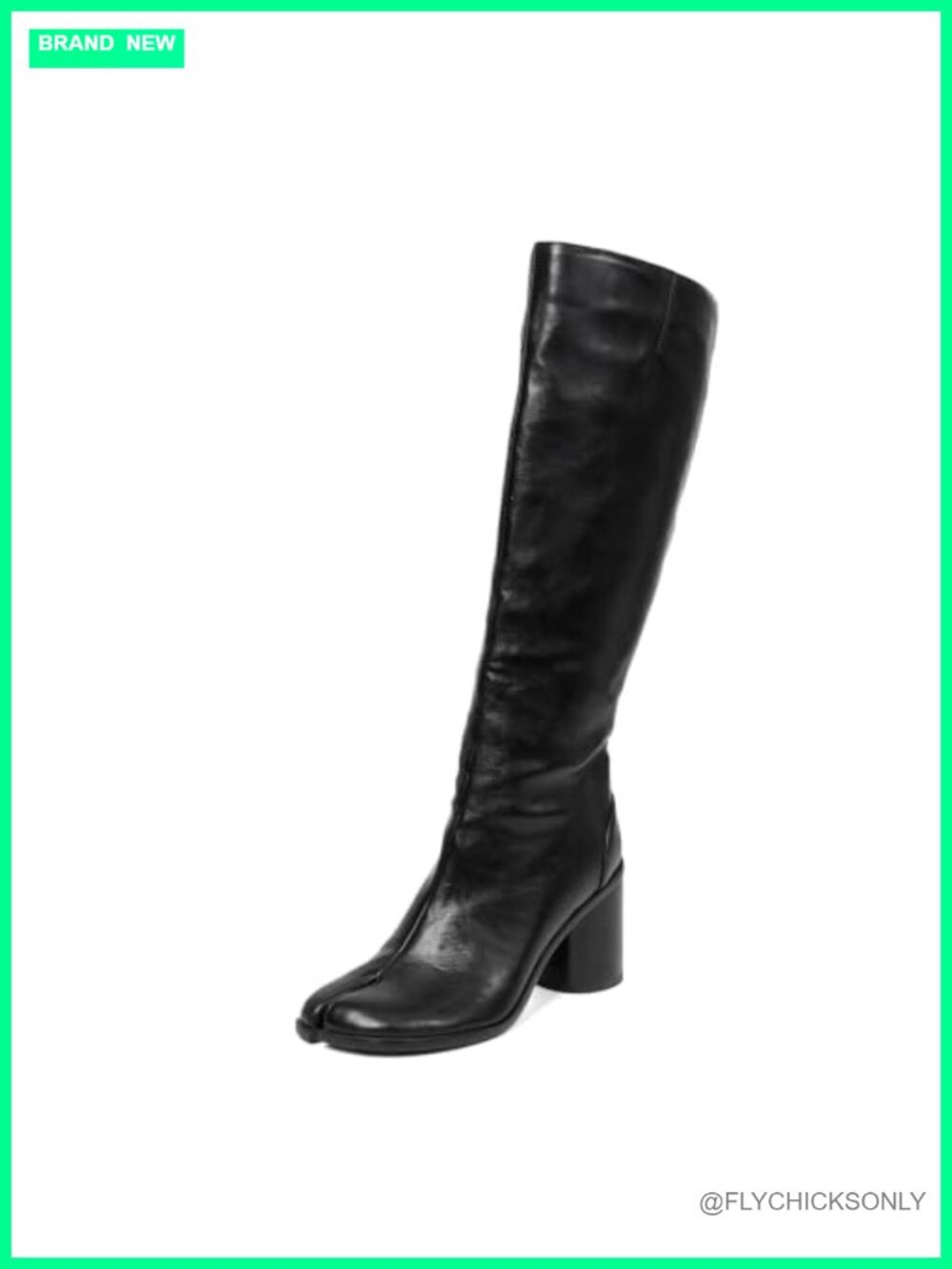 Tabi Boots Women Knee High Split Toe Chunky Block Heel Faux Leather Zip